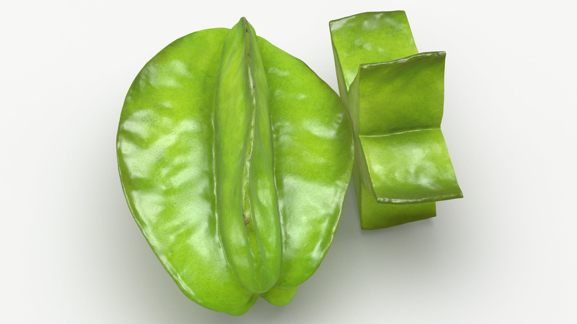 Green Star Fruit and Slice 3D Model