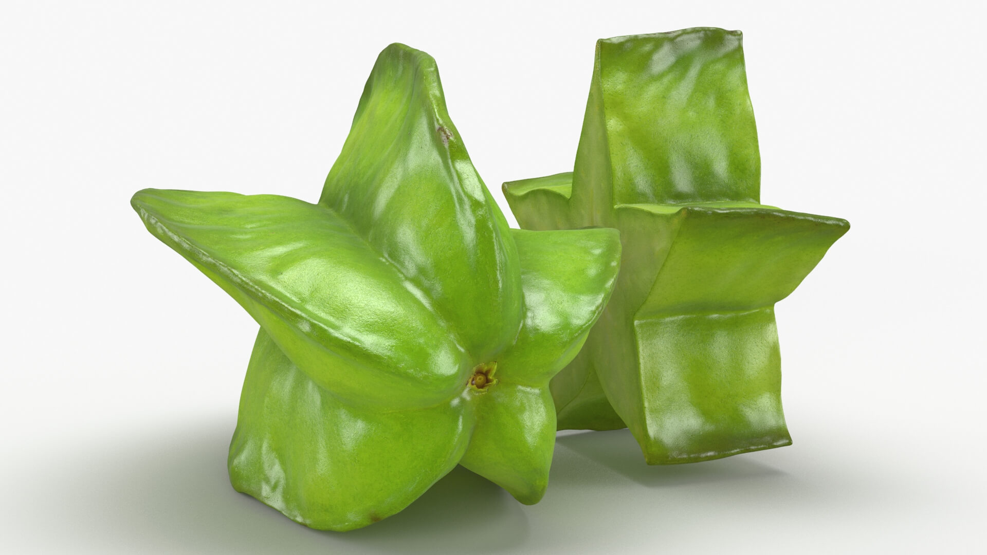 Green Star Fruit and Slice 3D Model