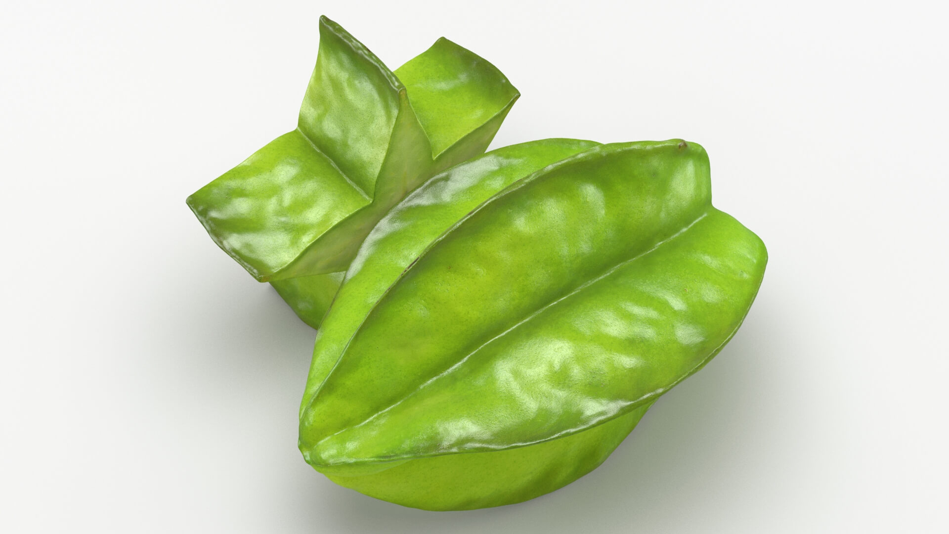 Green Star Fruit and Slice 3D Model