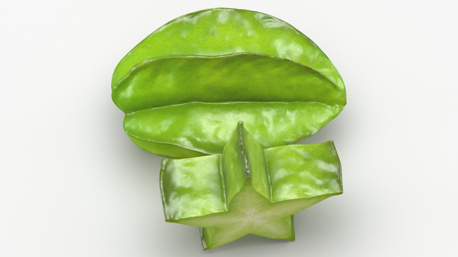 Green Star Fruit and Slice 3D Model