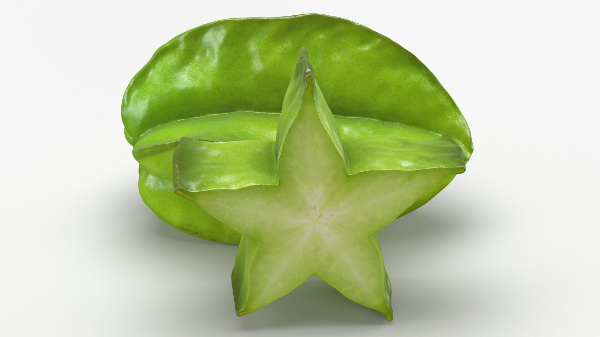 Green Star Fruit and Slice 3D Model
