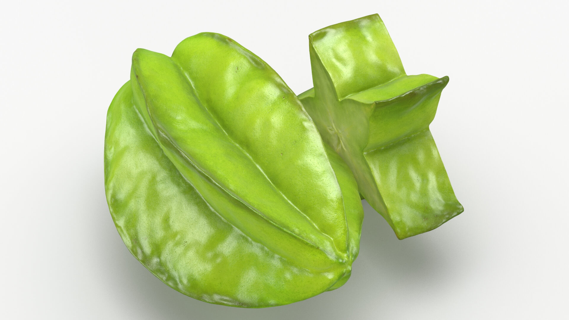 Green Star Fruit and Slice 3D Model
