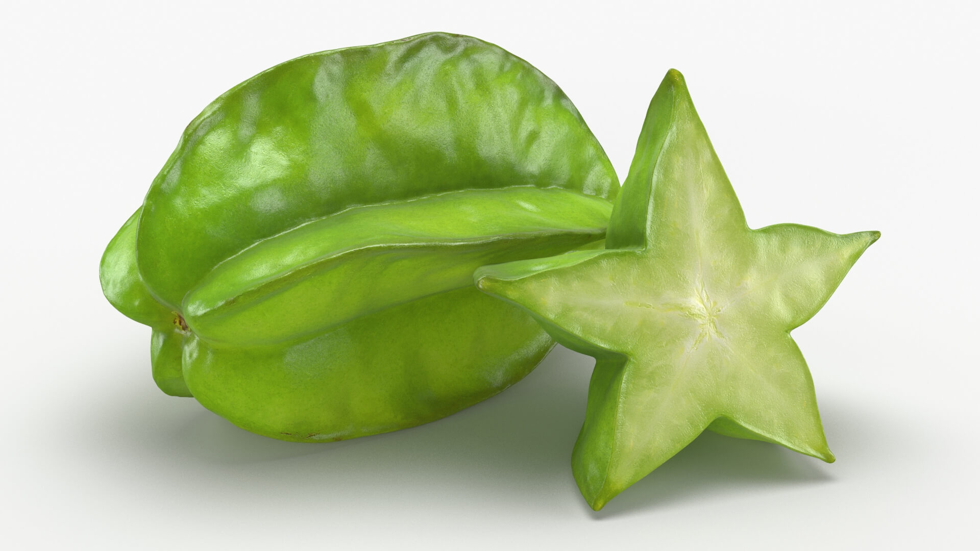 Whole and Cut Star Fruit 3D Model