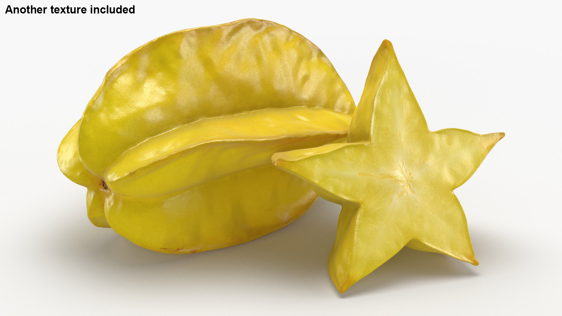 Whole and Cut Star Fruit 3D Model