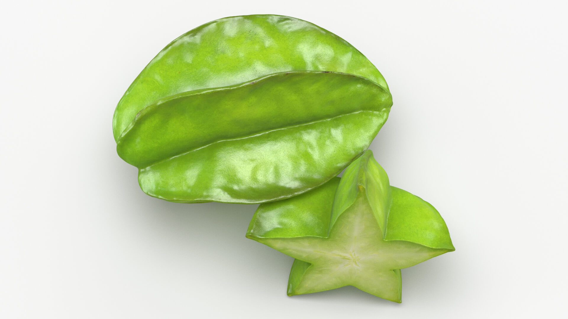 Whole and Cut Star Fruit 3D Model