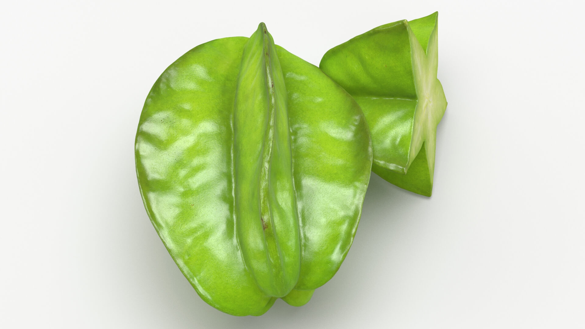 Whole and Cut Star Fruit 3D Model