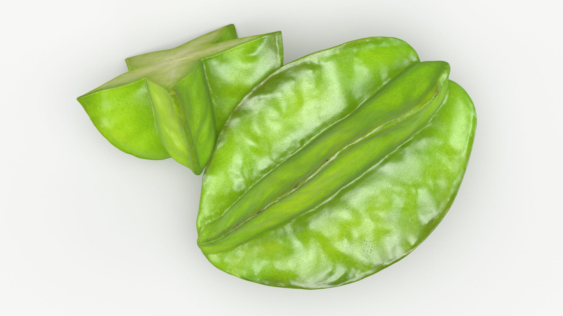 Whole and Cut Star Fruit 3D Model