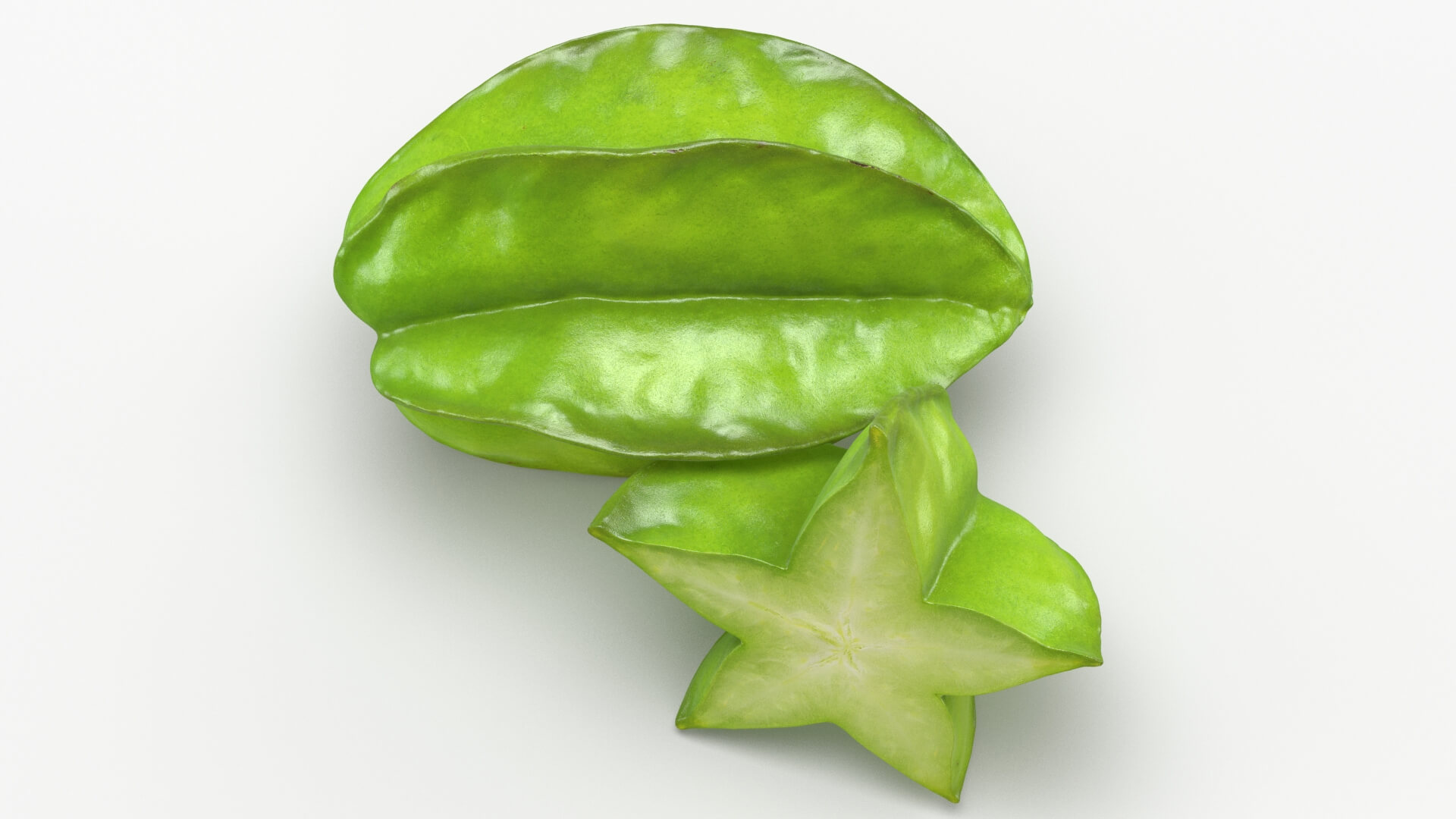 Whole and Cut Star Fruit 3D Model
