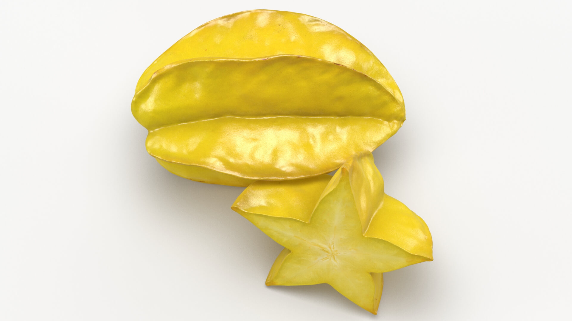 Whole and Cut Star Fruit 3D Model