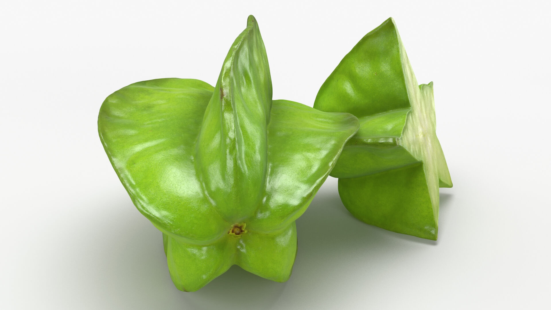 Whole and Cut Star Fruit 3D Model