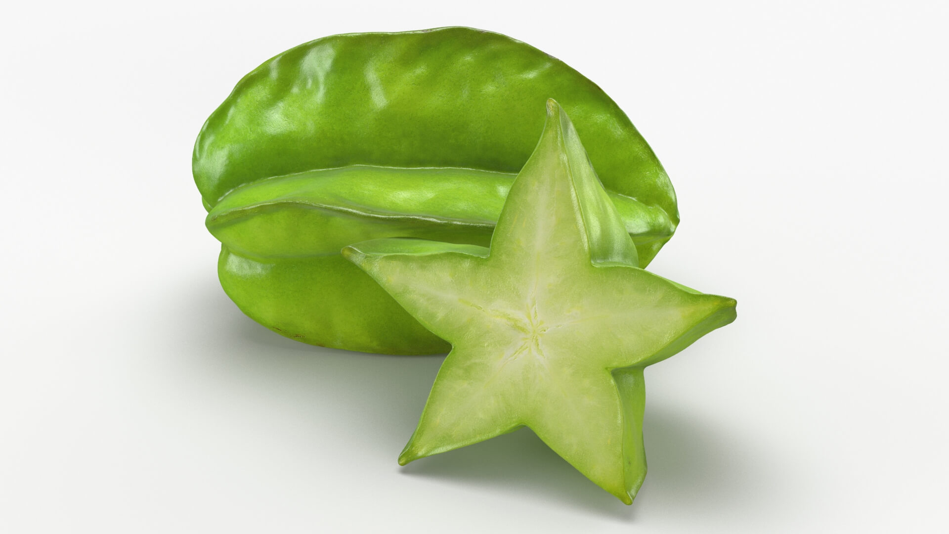 Whole and Cut Star Fruit 3D Model