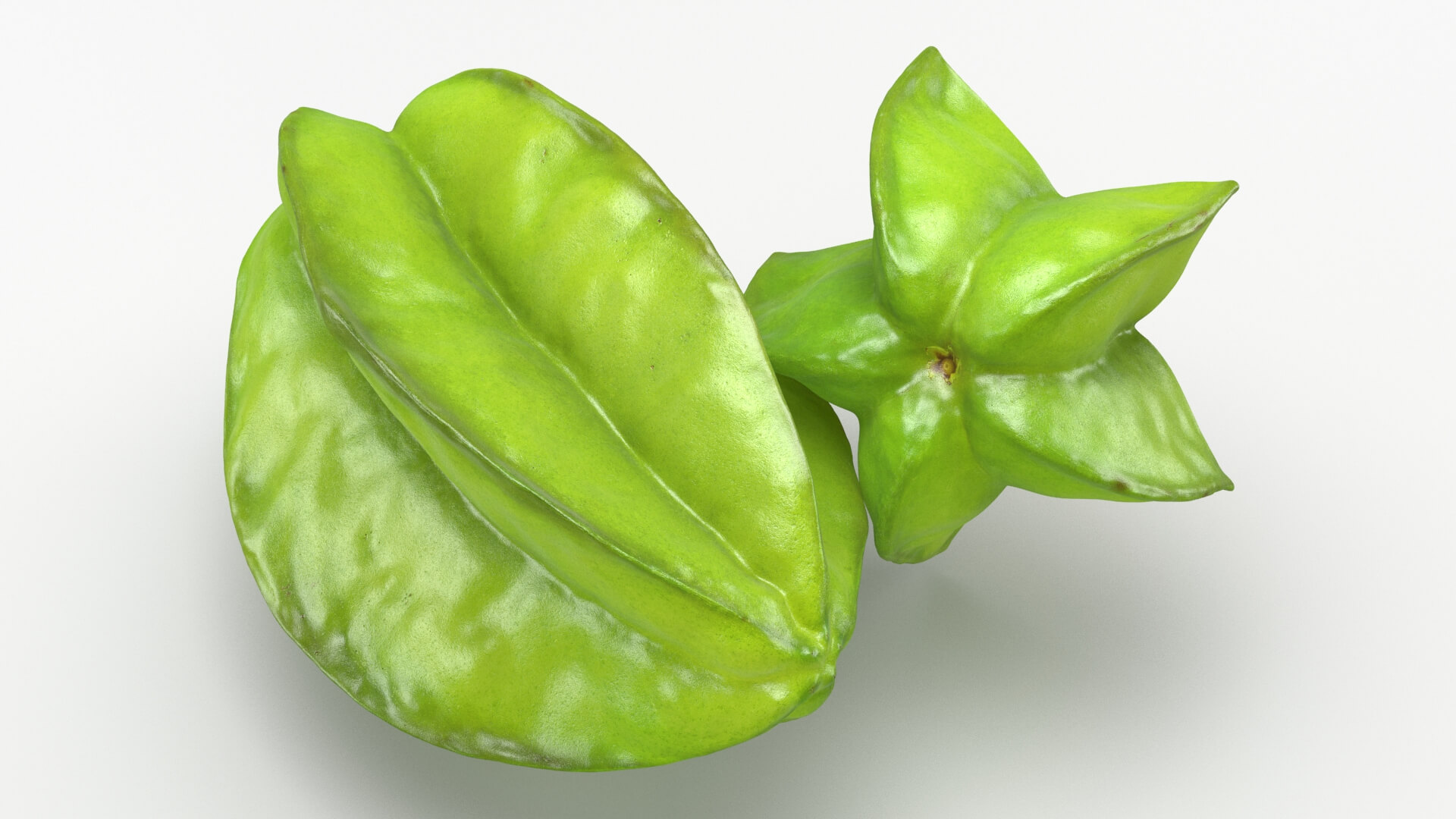 Whole and Cut Star Fruit 3D Model