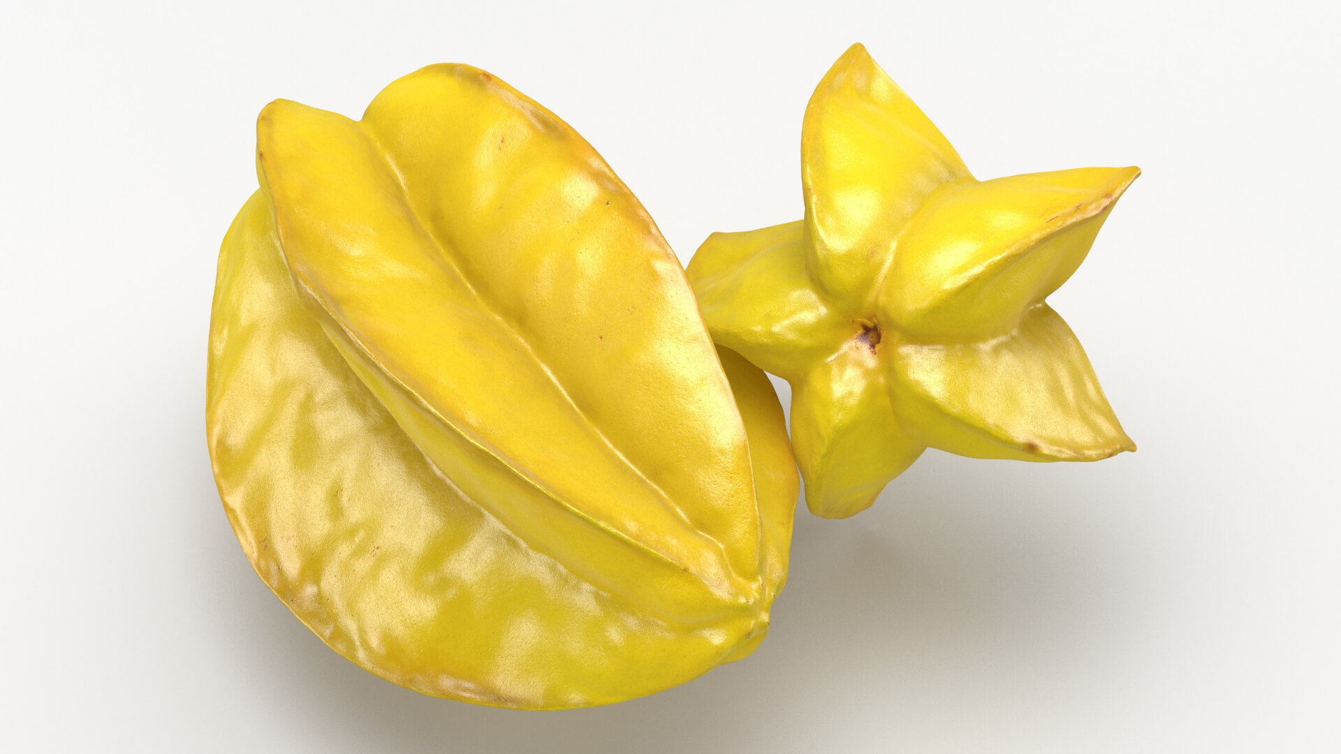 Whole and Cut Star Fruit 3D Model