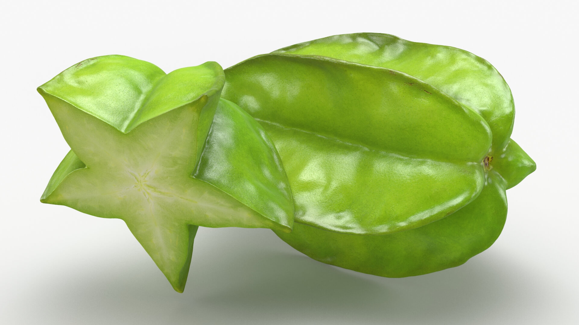 Whole and Cut Star Fruit 3D Model