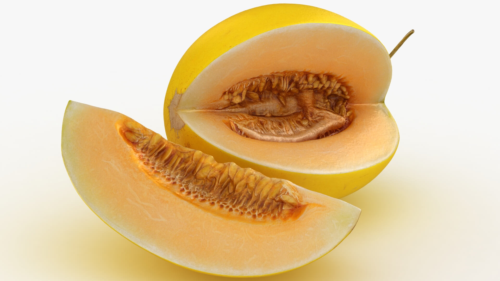 Two Sliced Golden Cantaloupe 3D Model
