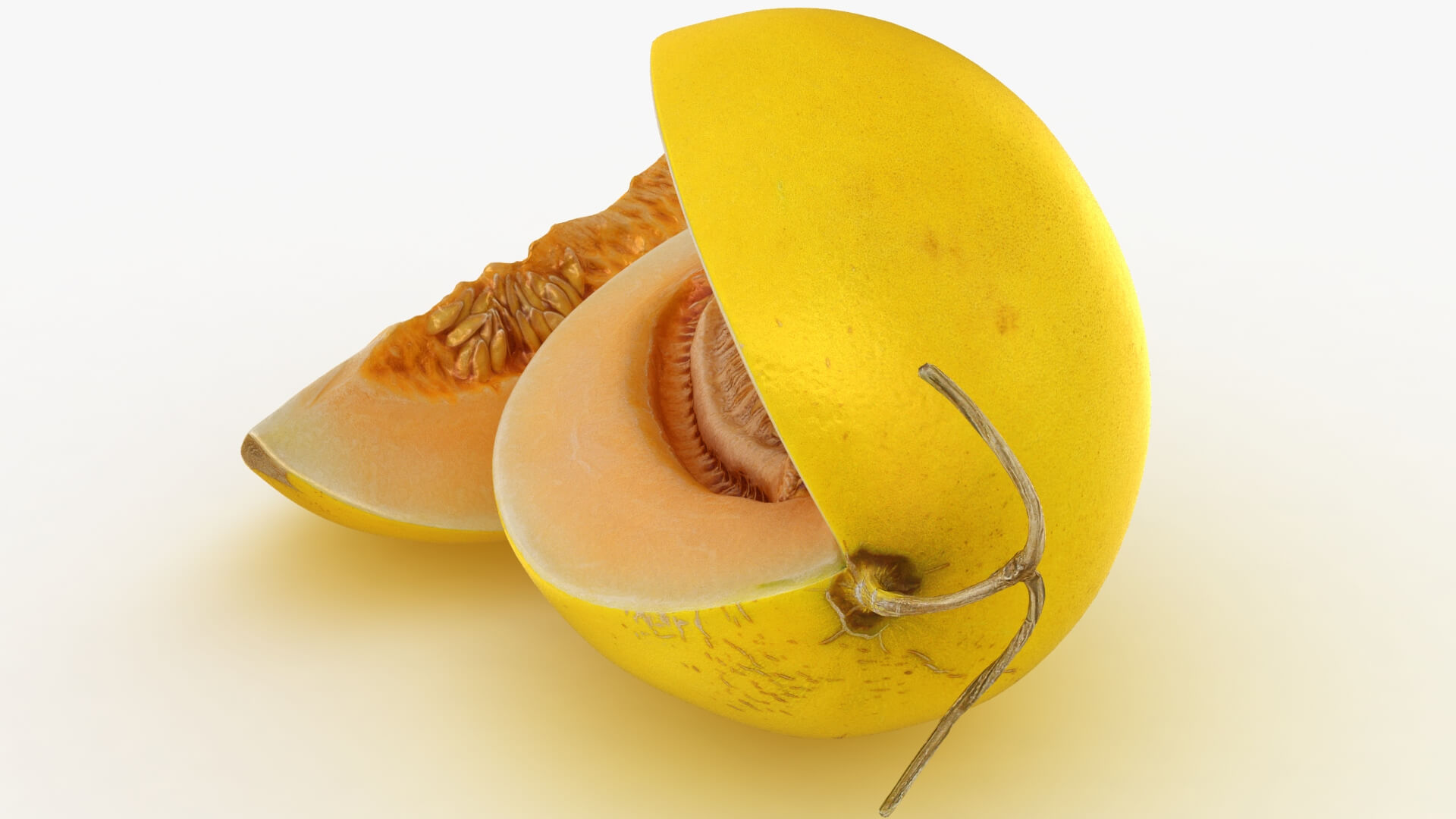Two Sliced Golden Cantaloupe 3D Model