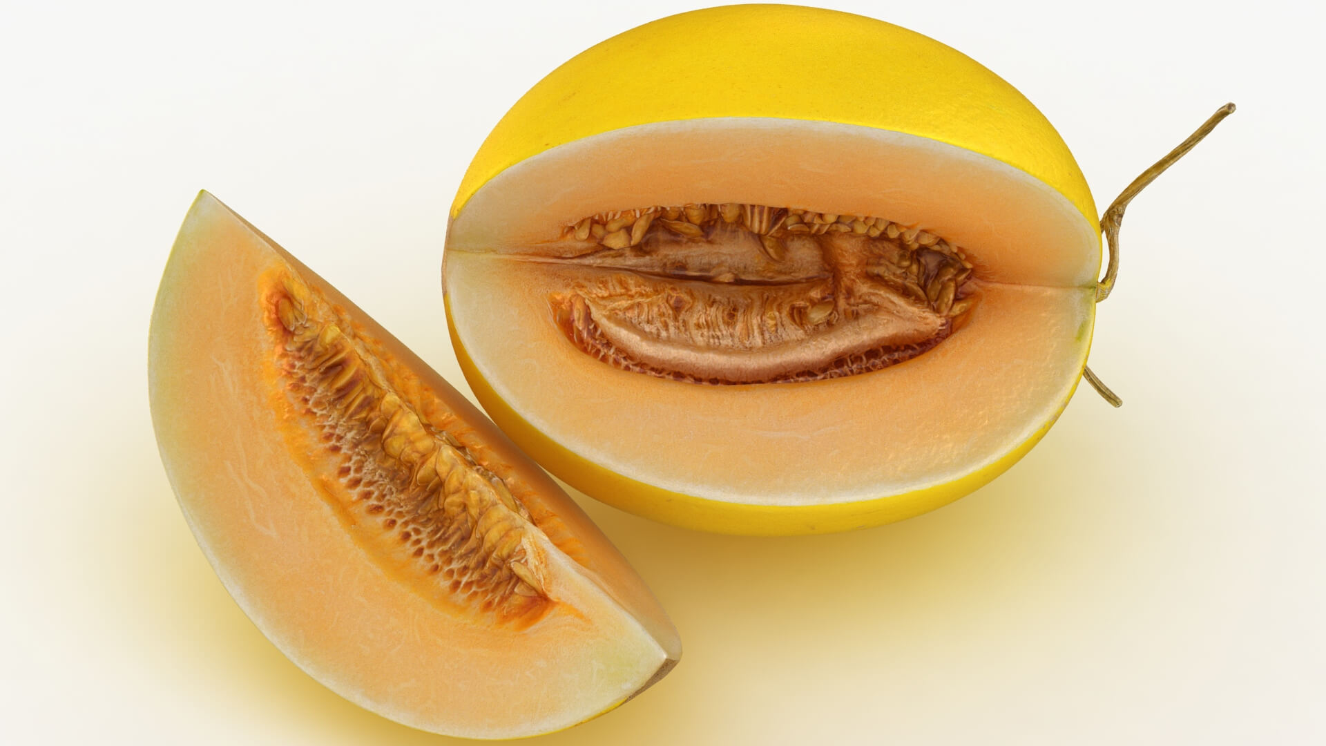 Two Sliced Golden Cantaloupe 3D Model