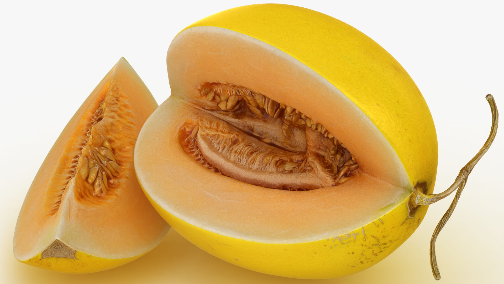 Two Sliced Golden Cantaloupe 3D Model