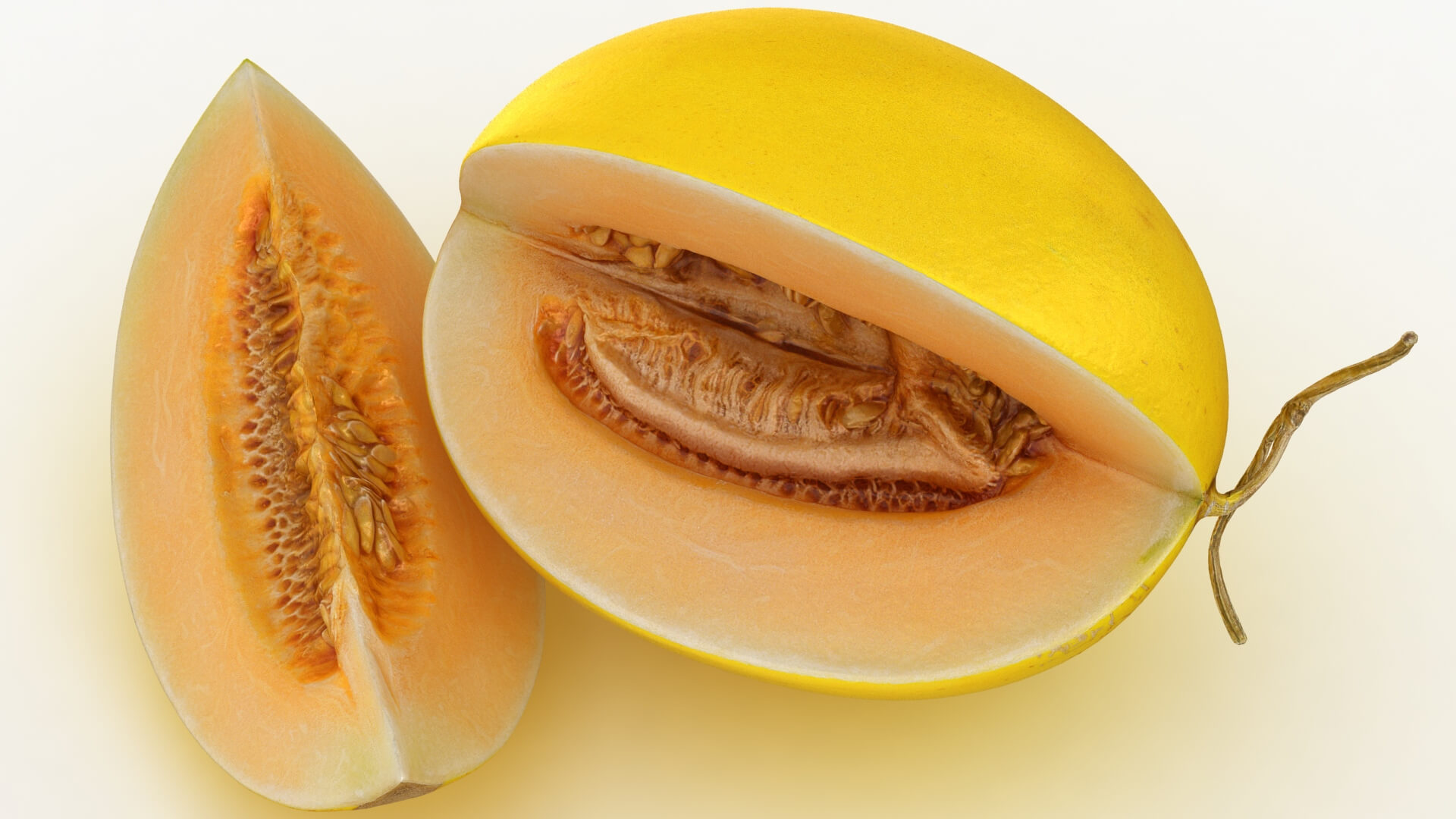 Two Sliced Golden Cantaloupe 3D Model