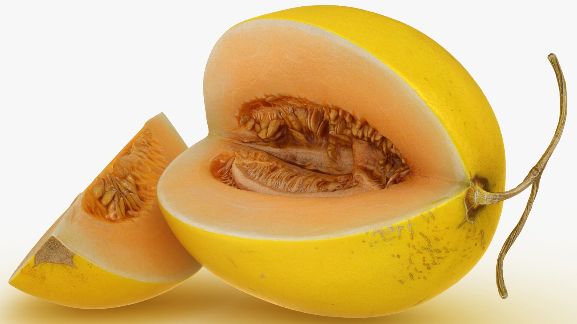 Two Sliced Golden Cantaloupe 3D Model