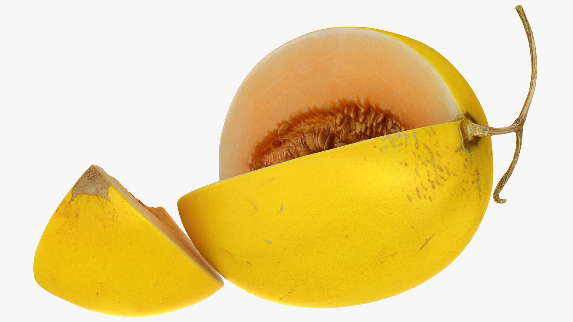 Two Sliced Golden Cantaloupe 3D Model