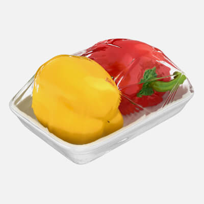 Wrapped Red and Yellow Bell Peppers