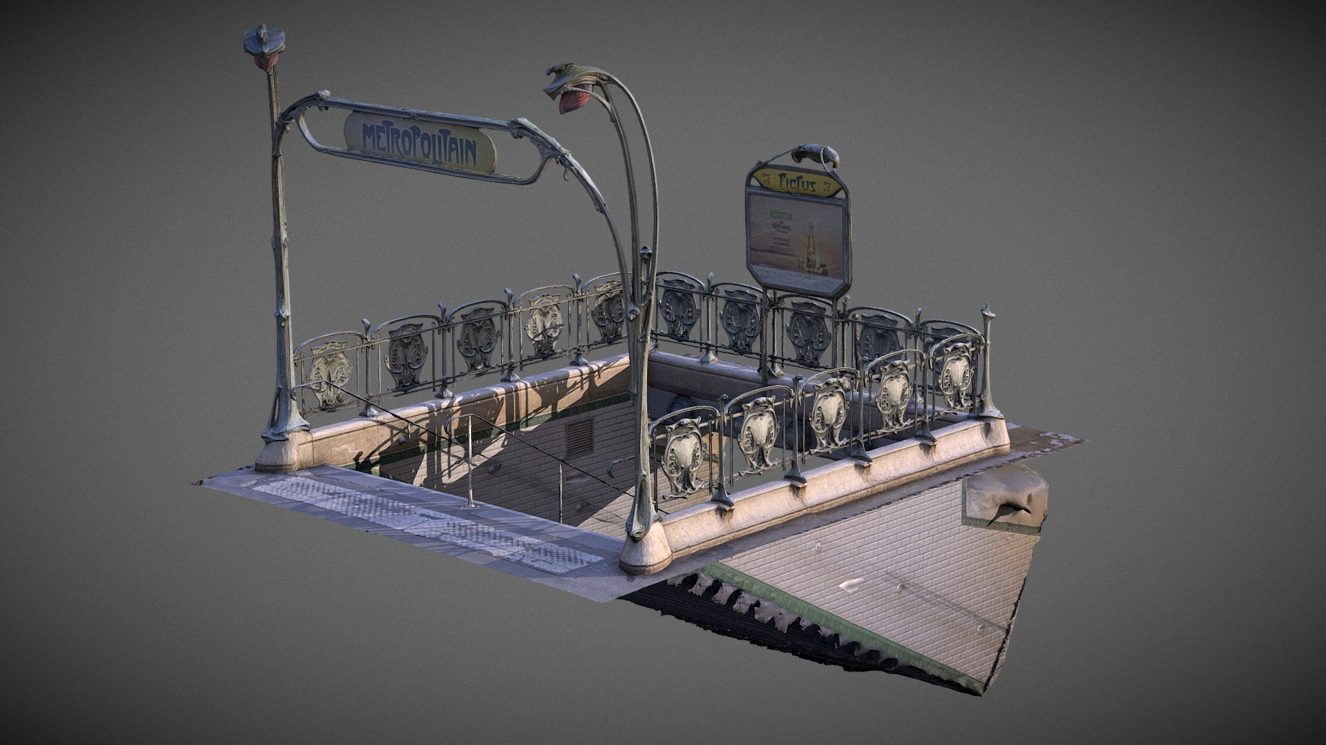 Art Nouveau Subway Entrance Paris 3D Model