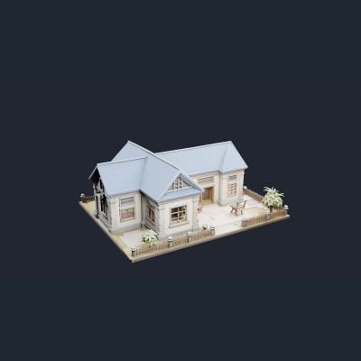 Blue Roof House with Garden - AI Generated