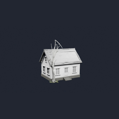 Grey Cottage with Bare Tree - AI Generated