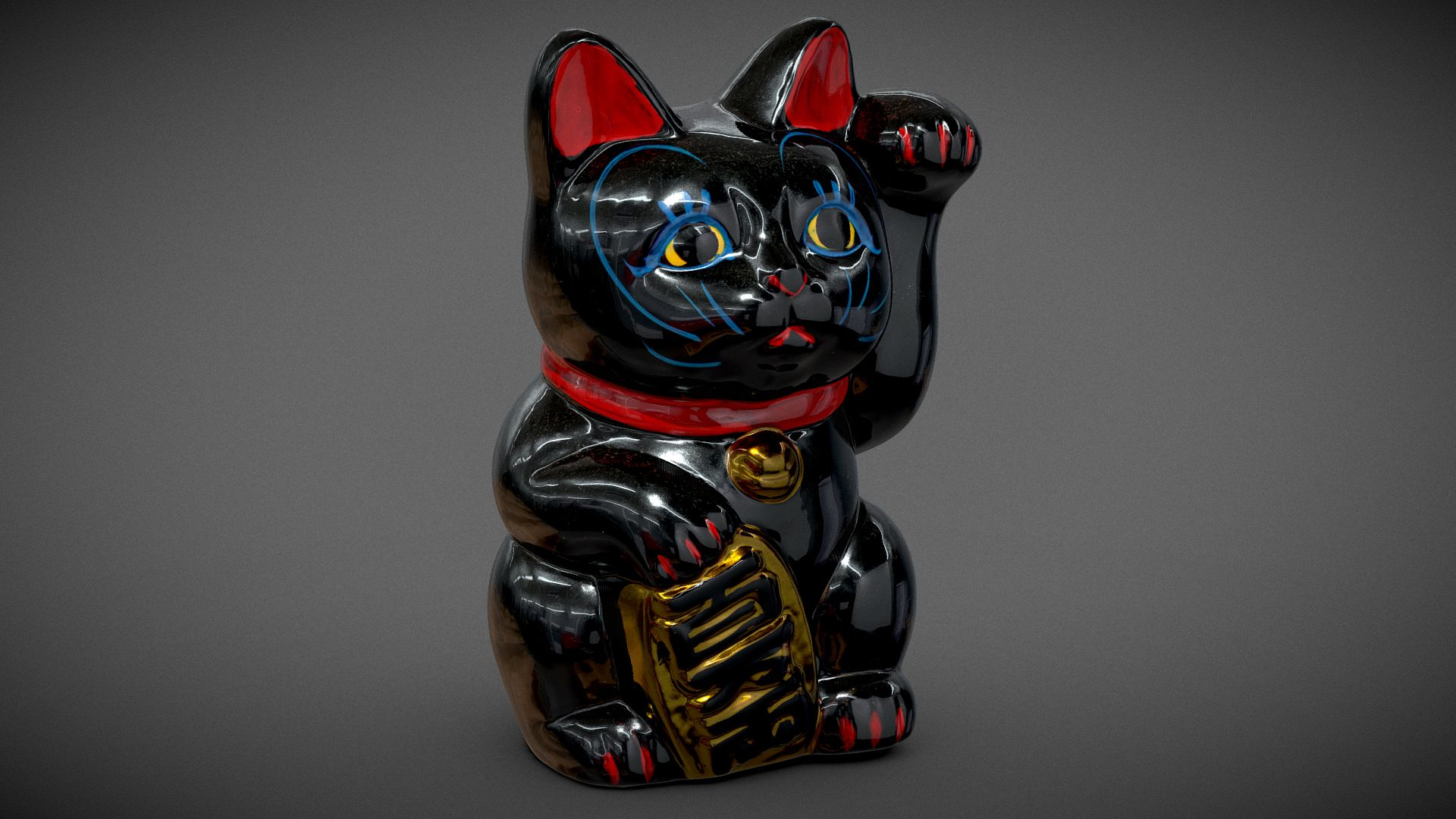Handpainted Black Maneki Neko 3D Model