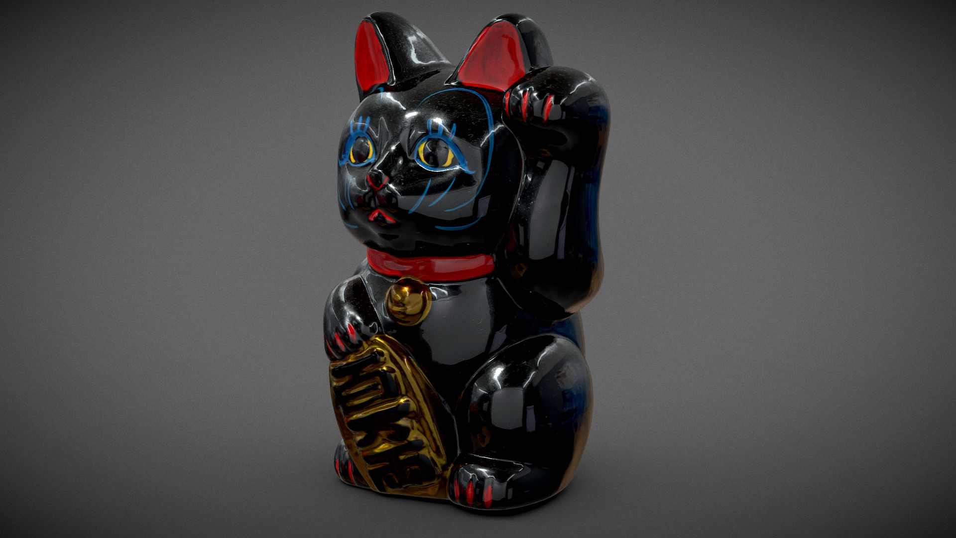 Handpainted Black Maneki Neko 3D Model