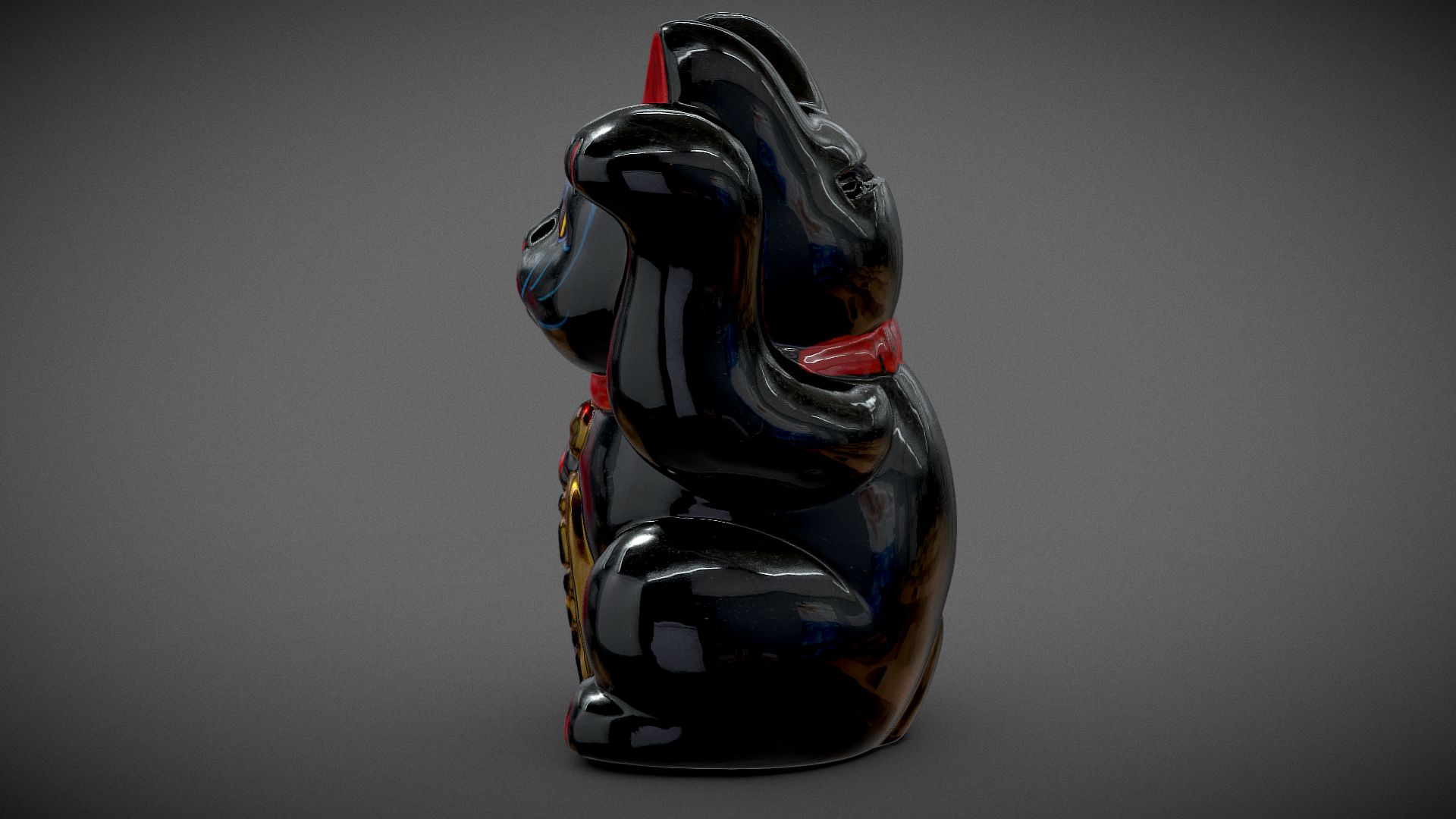 Handpainted Black Maneki Neko 3D Model