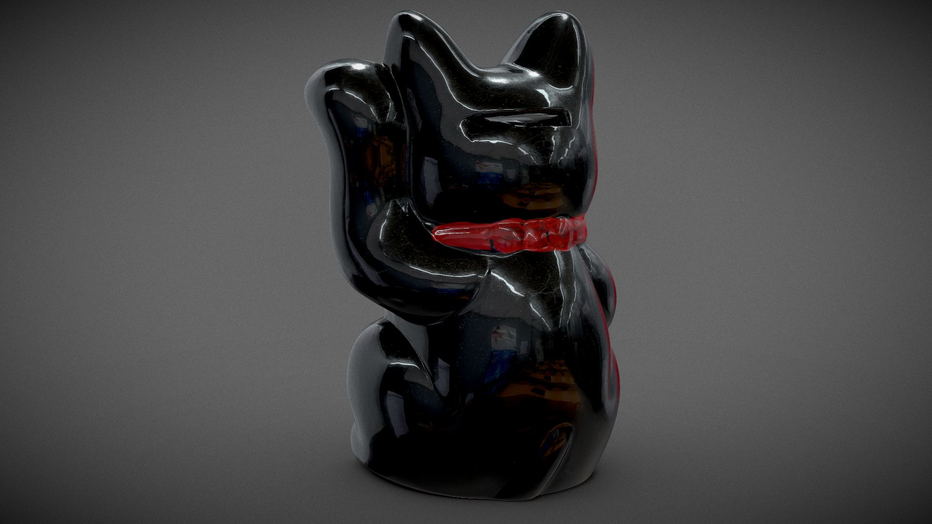 Handpainted Black Maneki Neko 3D Model