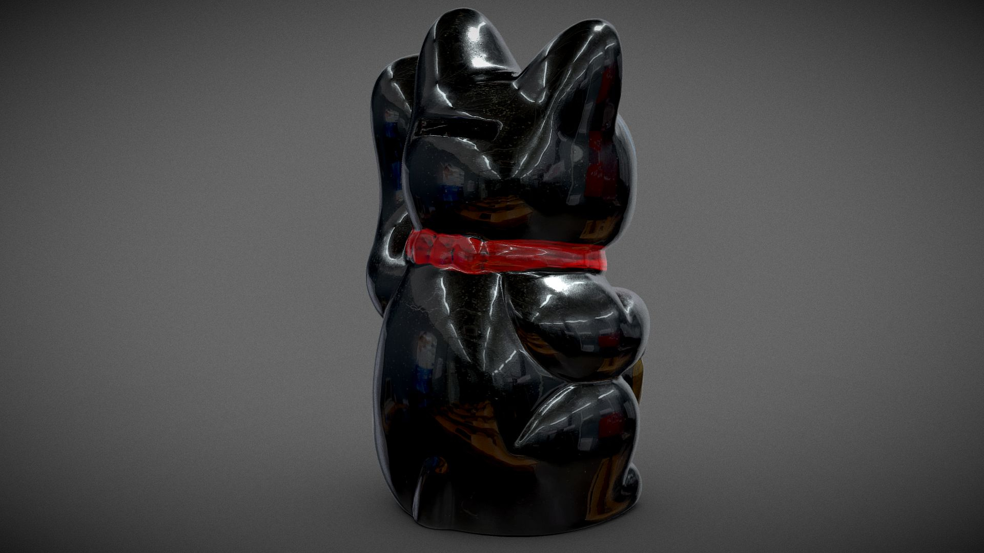 Handpainted Black Maneki Neko 3D Model