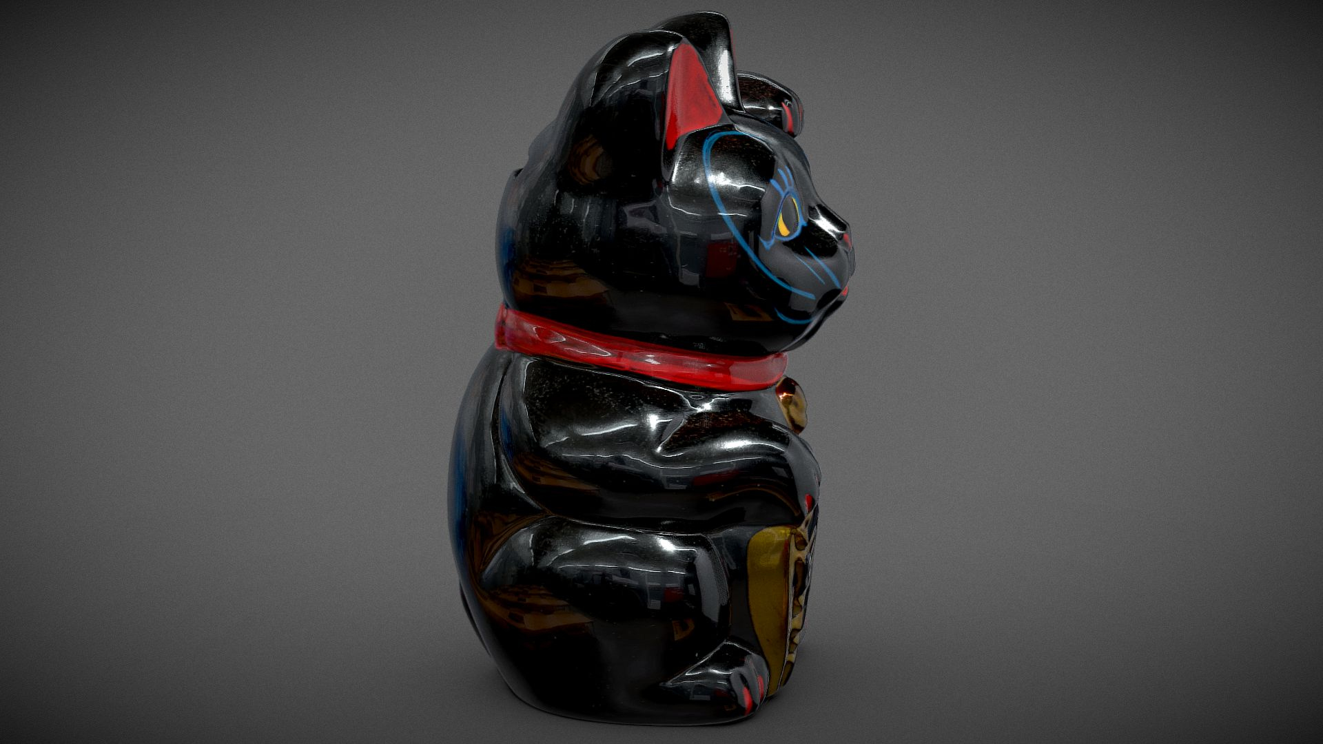 Handpainted Black Maneki Neko 3D Model