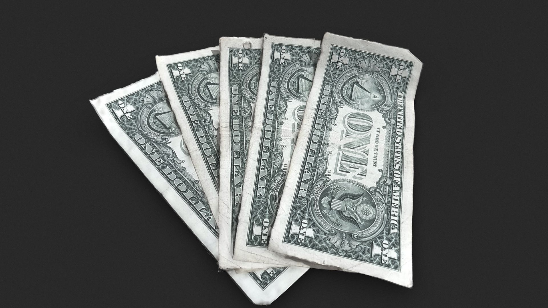 Old 5 Dollars bills 3D Model