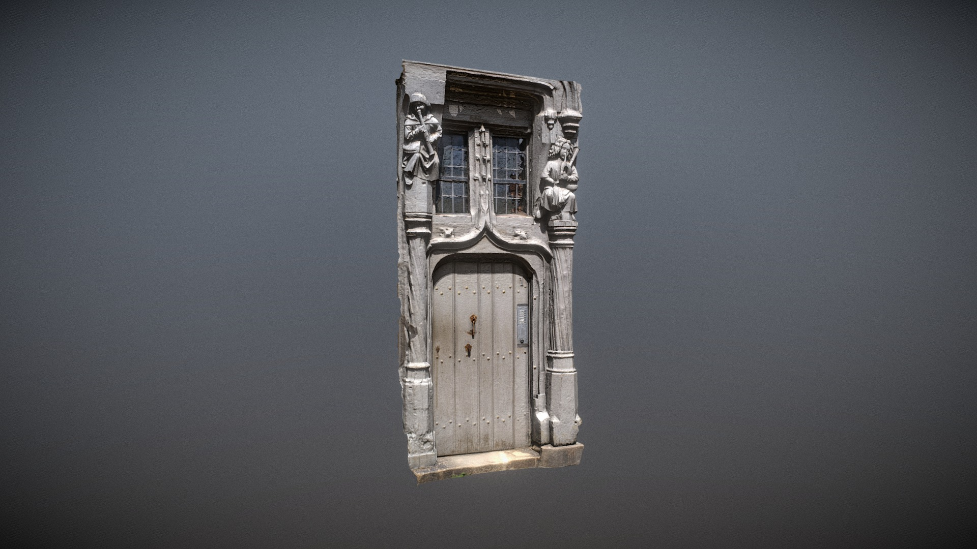 Old Sculpted Wooden Door 1491 3D Model