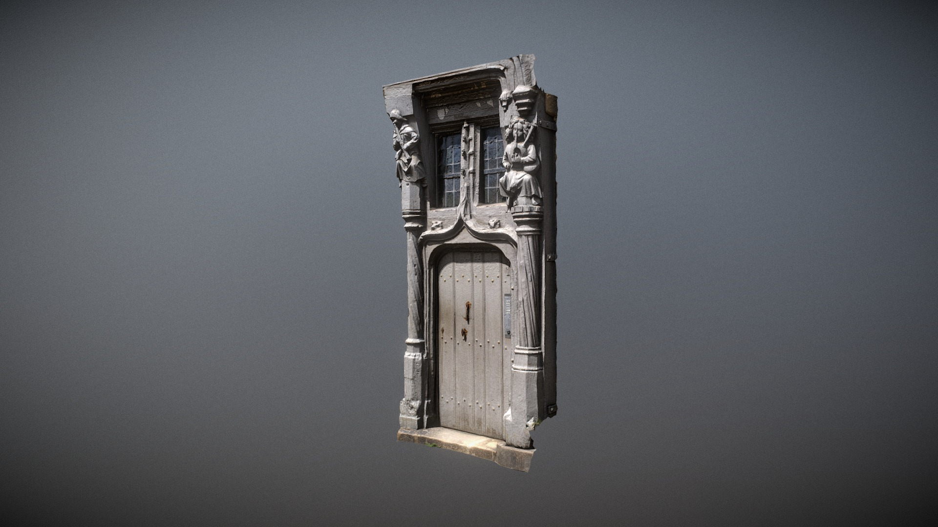 Old Sculpted Wooden Door 1491 3D Model