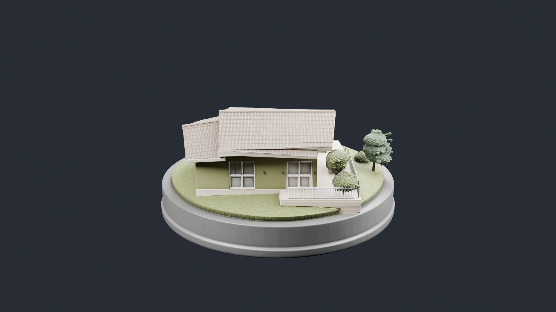 Single Story House on Circular Base - AI Generated 3D Model