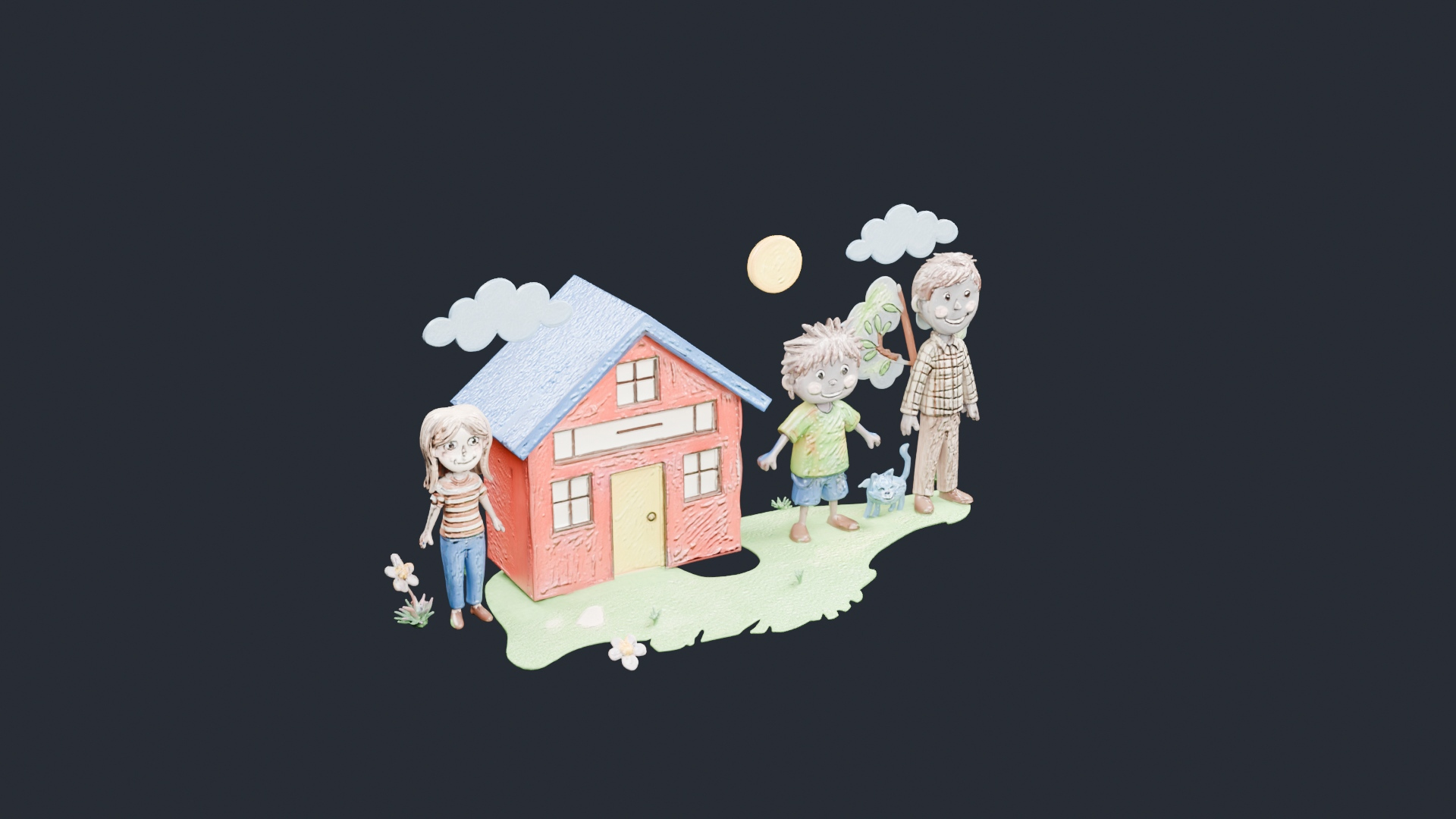 Stylized House and Characters Diorama - AI Generated 3D Model