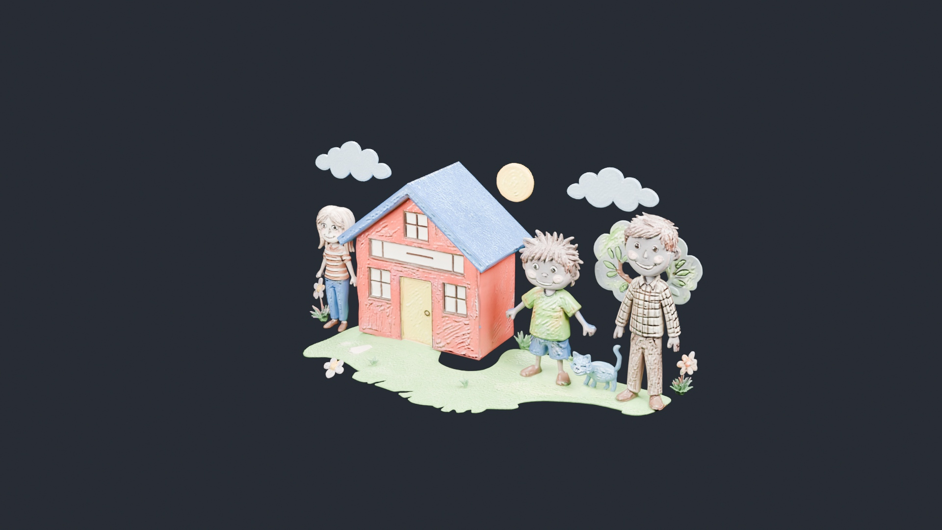 Stylized House and Characters Diorama - AI Generated 3D Model