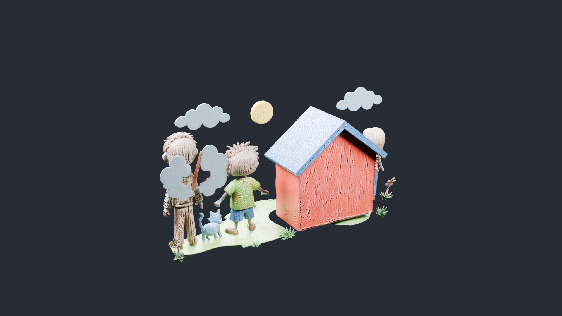 Stylized House and Characters Diorama - AI Generated 3D Model