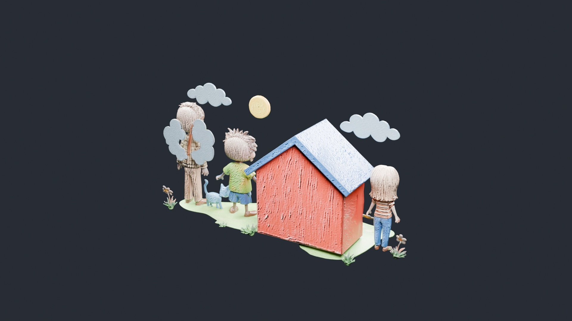 Stylized House and Characters Diorama - AI Generated 3D Model