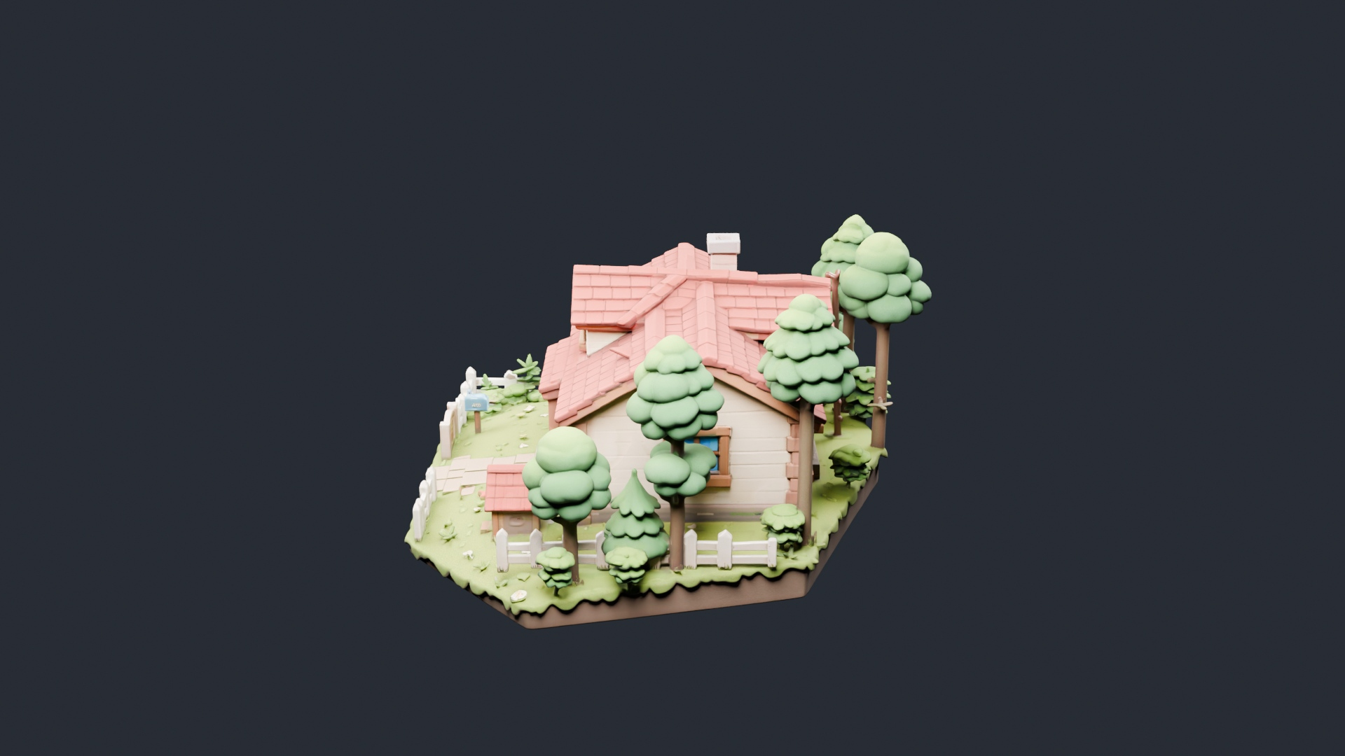 Stylized Red Roof Cottage Diorama - AI Generated 3D Model