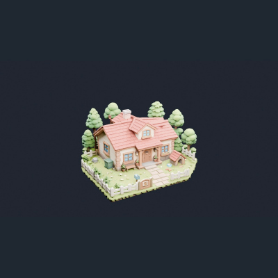 Stylized Red Roof Cottage Diorama - AI Generated