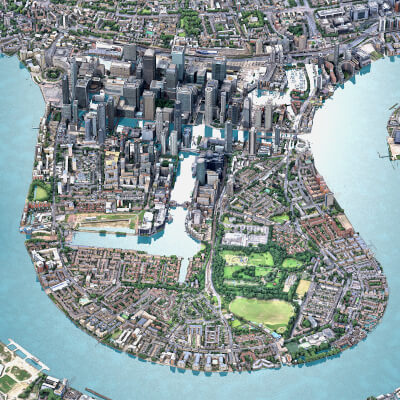 Canary Wharf London 3D Scan City Low-Poly 3D Model
