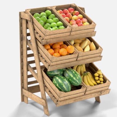 Fruits Large Wooden Rack and Crate with Fruits V1