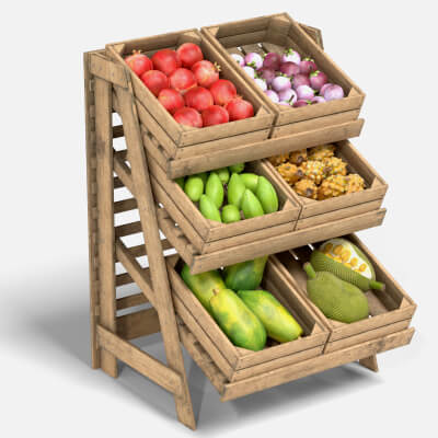 Fruits Large Wooden Rack and Crate with Fruits V2