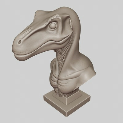 Velociraptor Bust 3D Model - Realistic Dinosaur Head Sculptu
