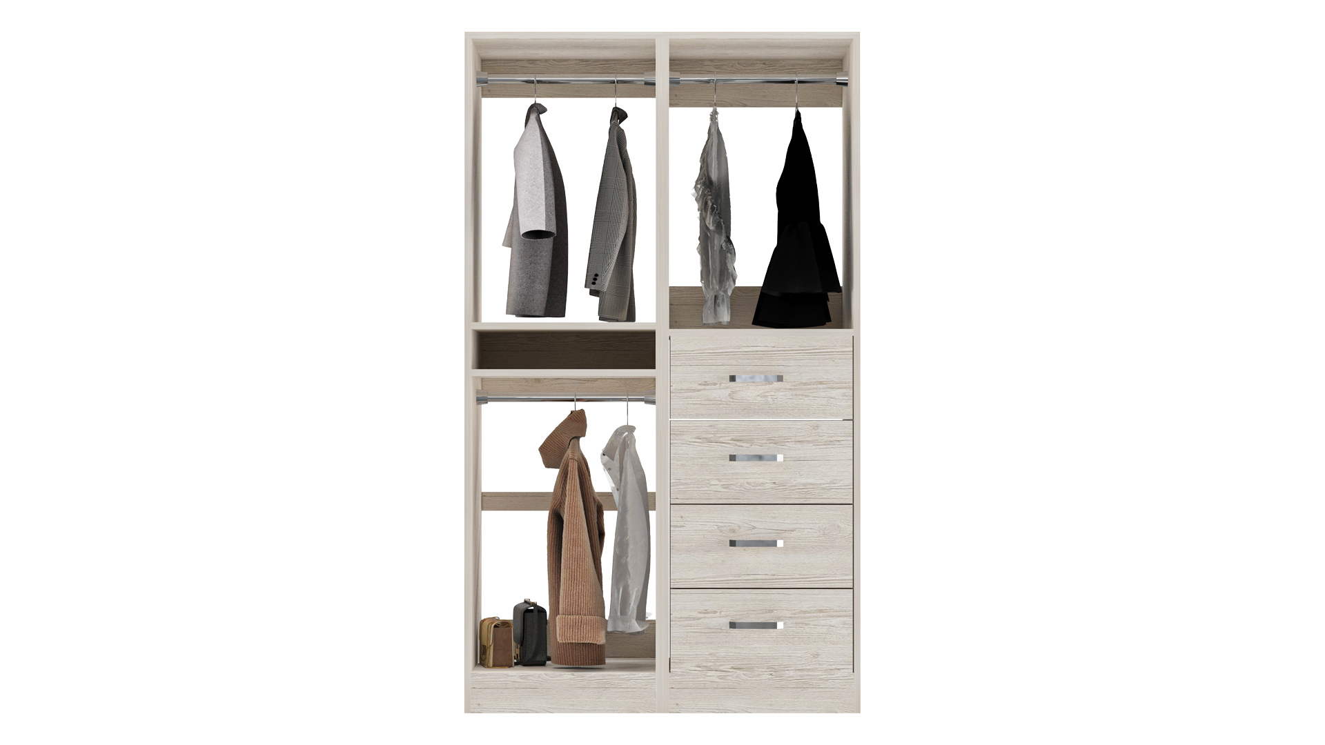 Closet System with Drawers Shelves Hanging Rods 3D Model